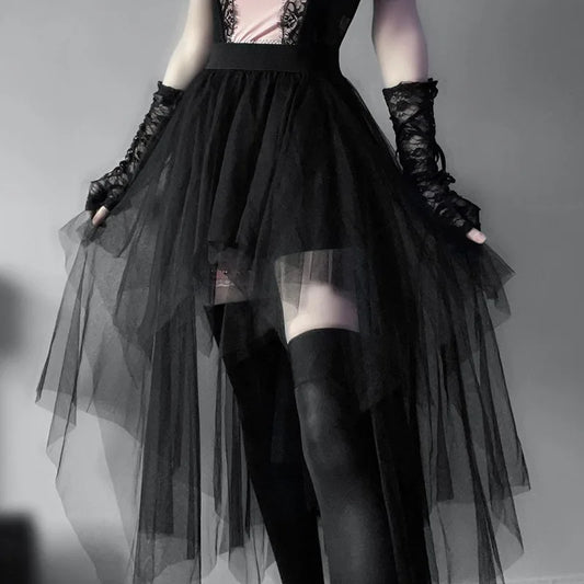 Sexy Net Yarn High-Waisted Irregular Skirt for Women