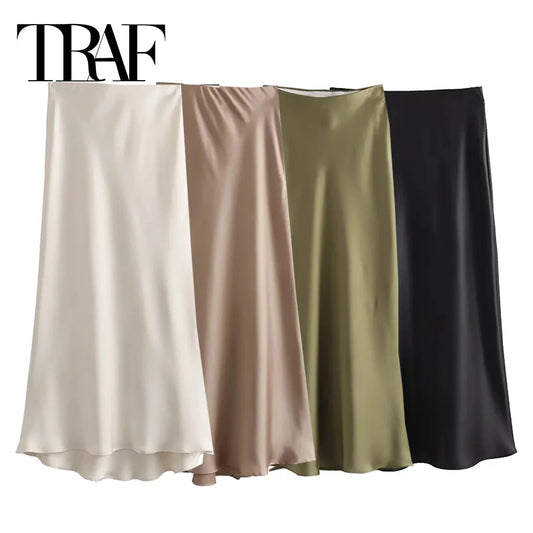 TRAF Woman 2025 Satin Skirt Women